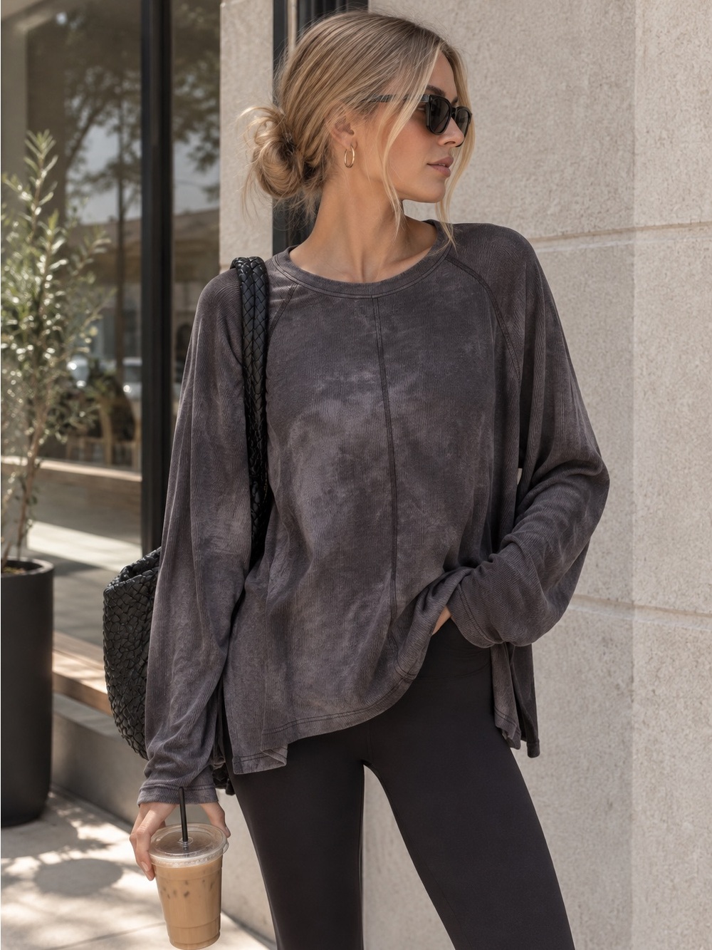 Zella Expression Tie Dye Long Sleeve Top Gray 1X